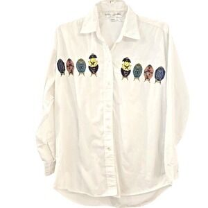 Vintage Casey Coleman Shirt Womens Large Embroidered Easter Eggs Chick Button Up